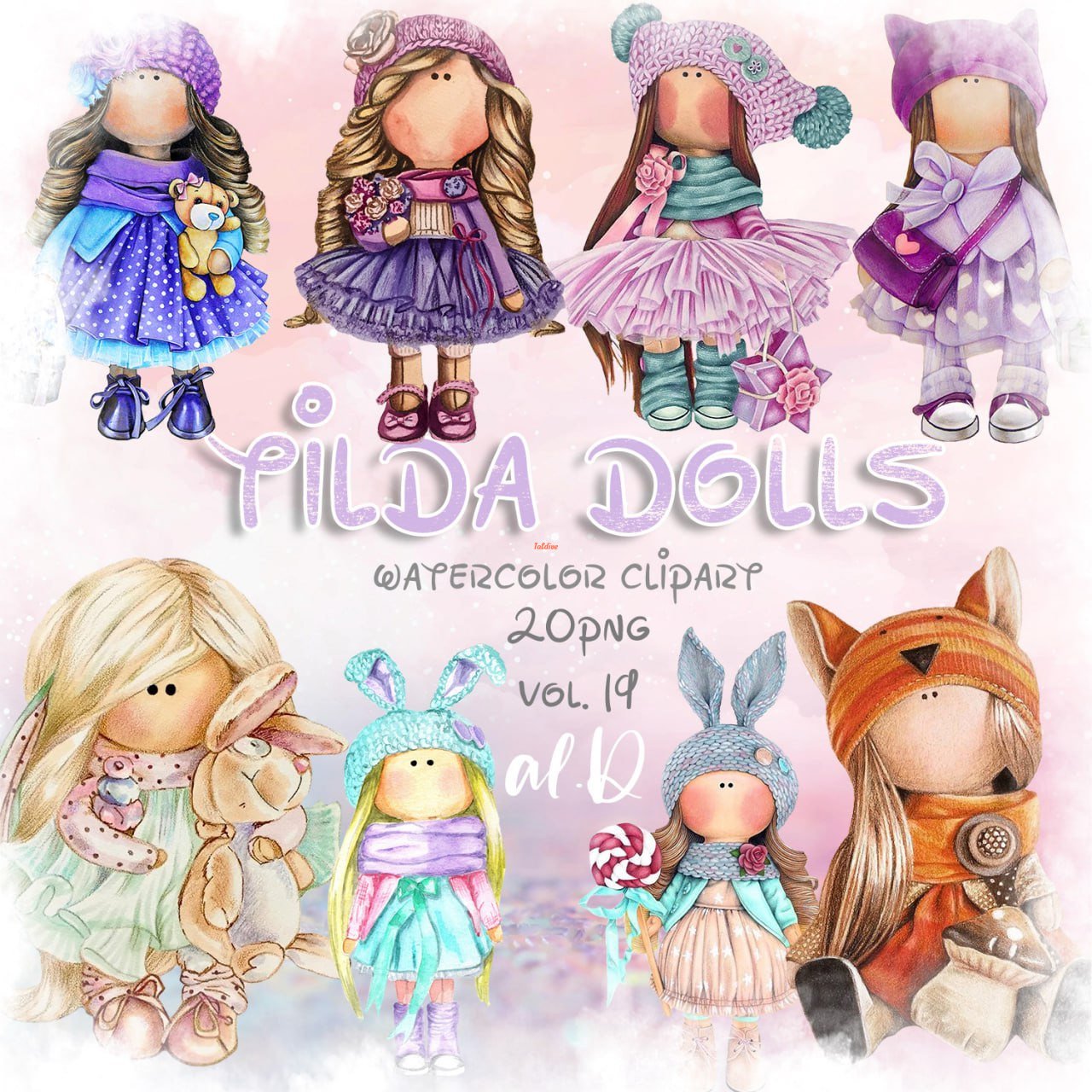 Cute Tilda Dolls Clipart Set vol.19