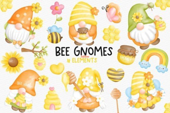 Bee Gnomes Watercolor Clipart