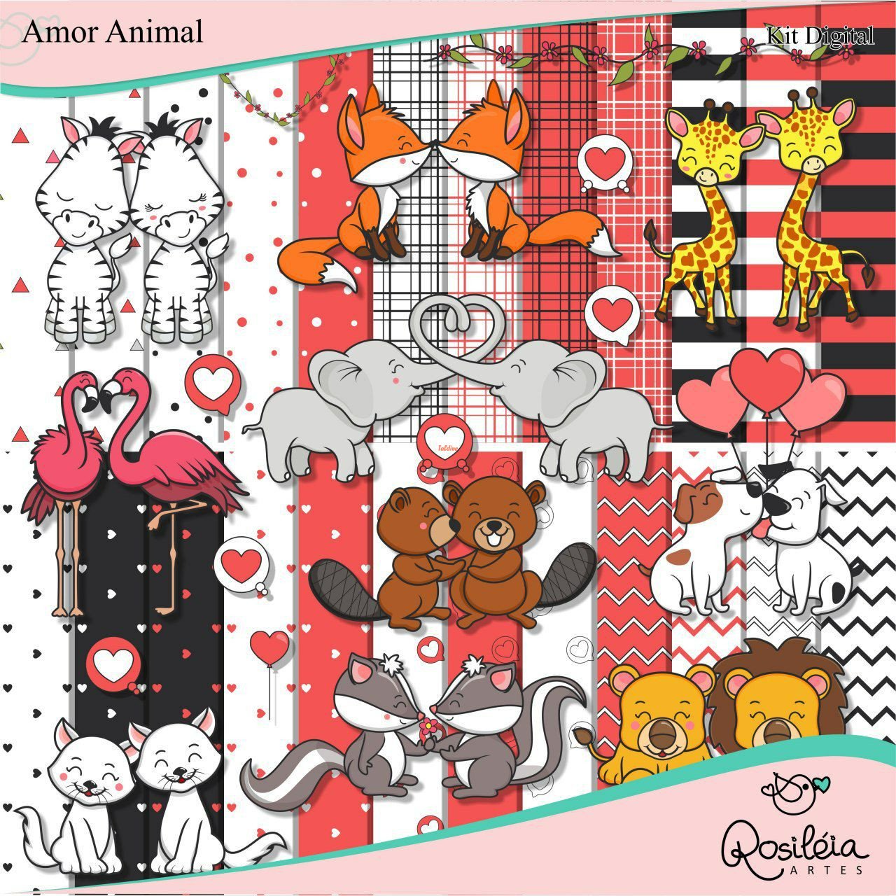 Animal love Clipart and Papers Kit