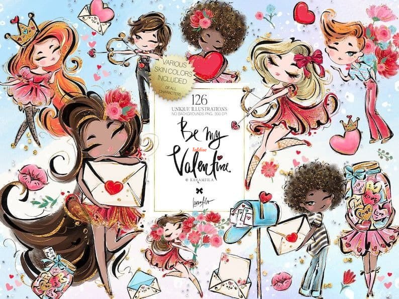 Be My Valentine Carnations Clipart Bundle