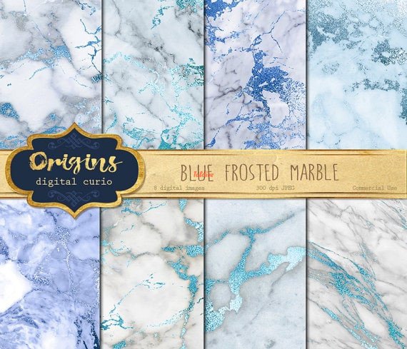 Blue Frosted Marble Digital Paper