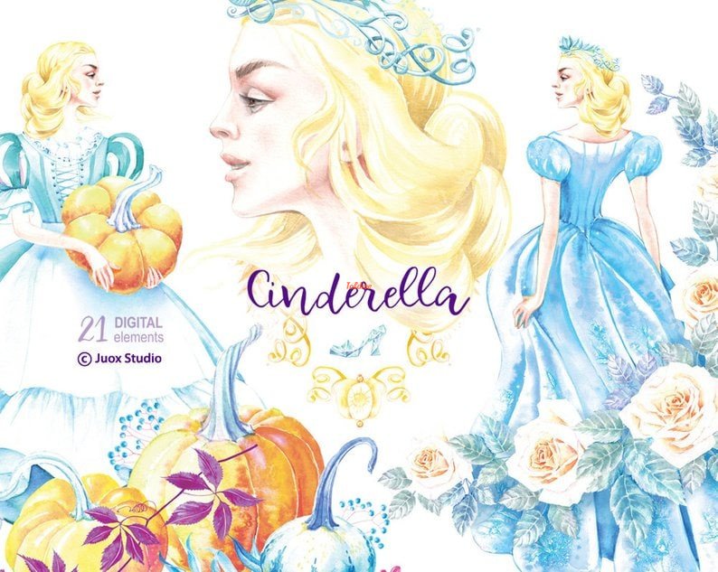 Cinderella Watercolor Clipart