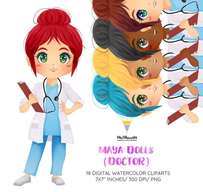 Blue Surgeon Doctor Clipart Set