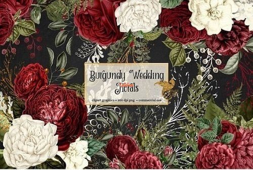 Burgundy Florals Wedding Clipart