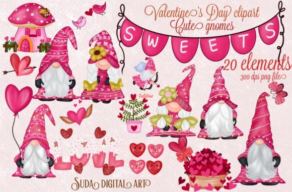 Cute Gnomes Valentines Day Clipart