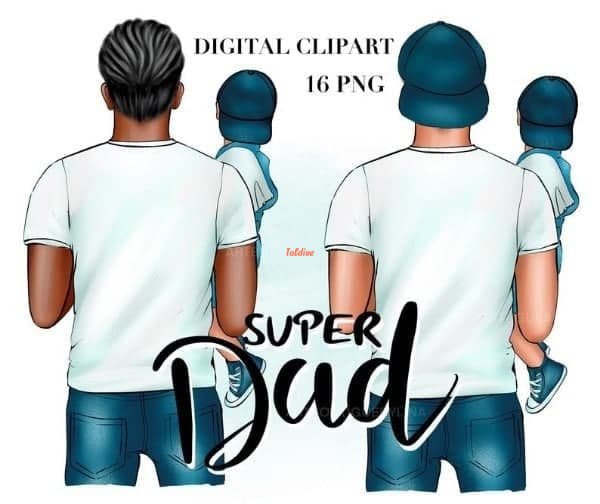 Dad and Boy Fathers Day Watercolor Clipart