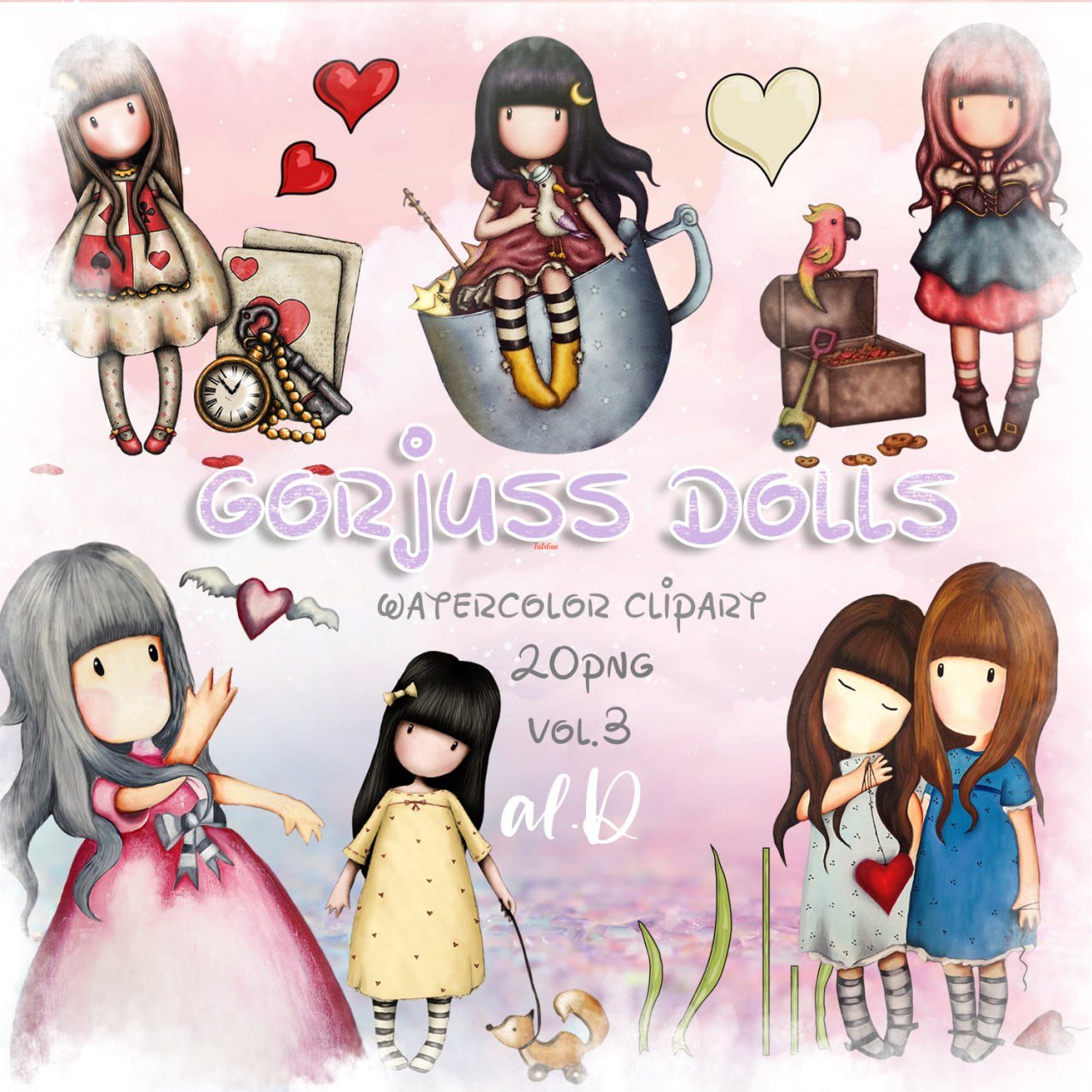 Gorjus Dolls Watercolor Clipart