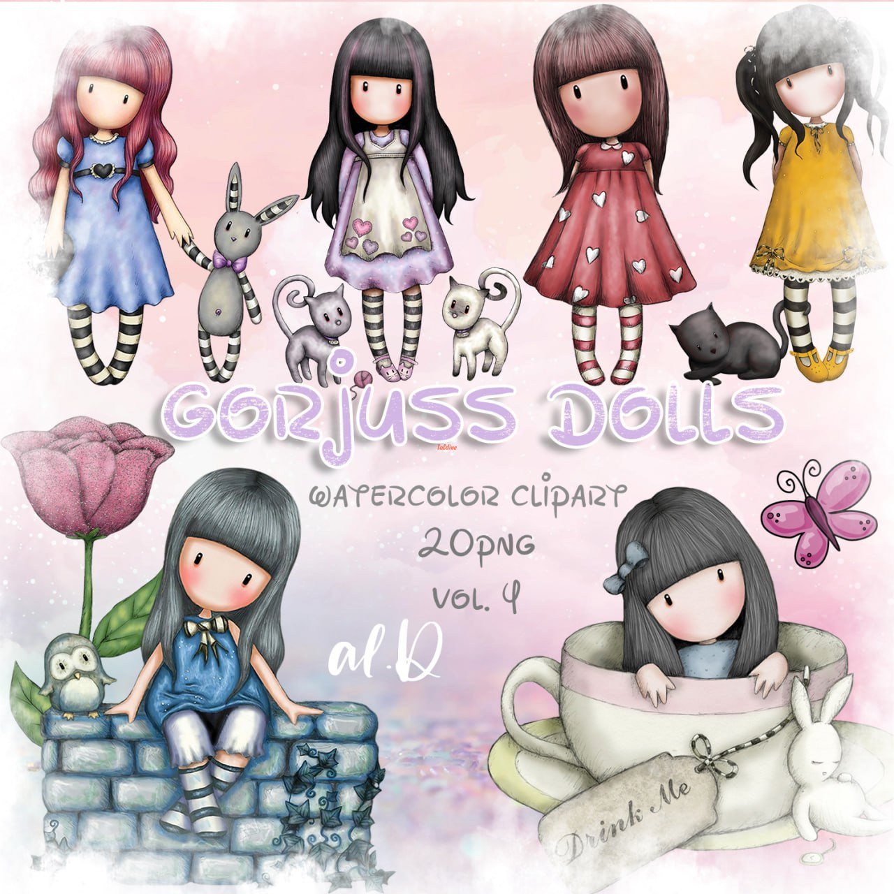 Gorjus Dolls Watercolor Clipart 2