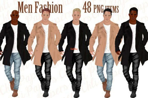 Men in Jeans Casual Fashion Clipart Illustration