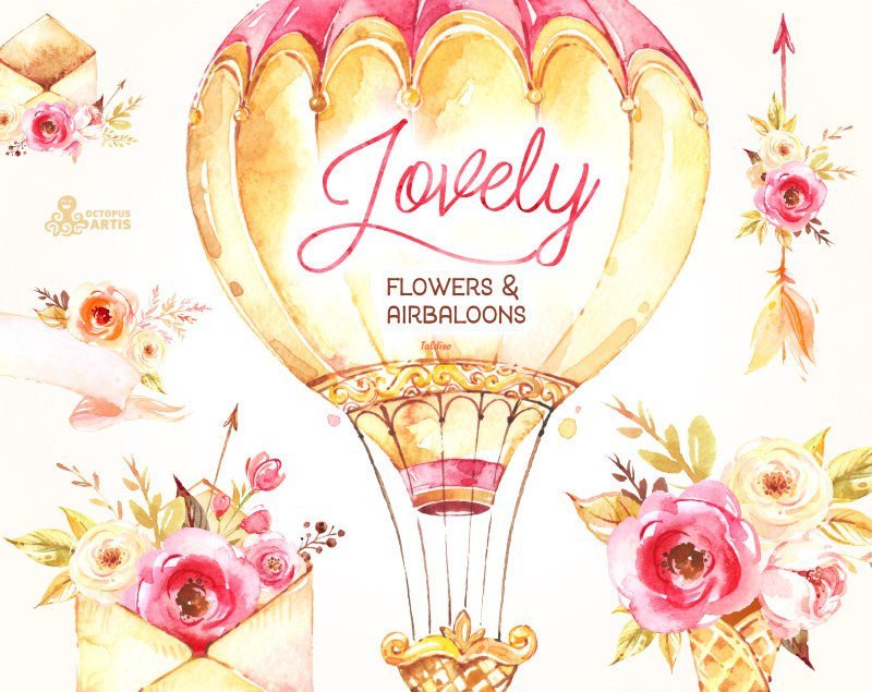 Lovely Flowers & Airbaloons Clipart