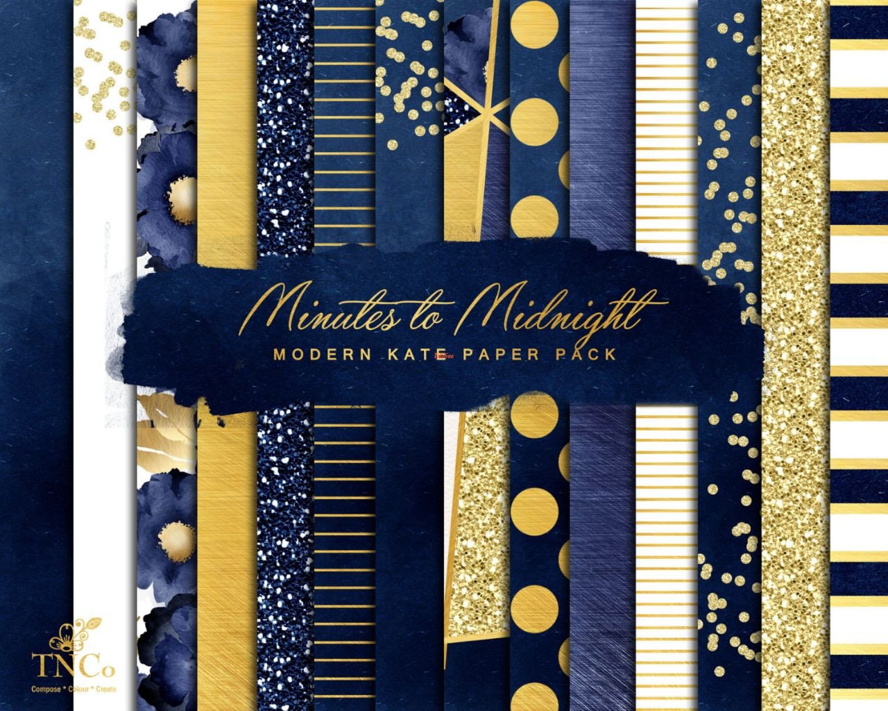 GOLDEN NAVY BLUE Digital Paper Patterns