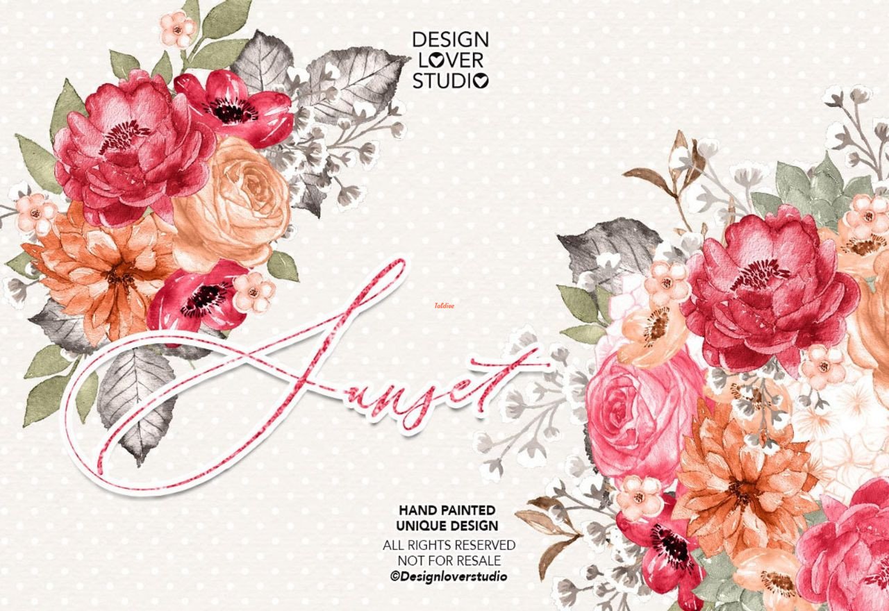 Sunset Floral design Watercolor Clipart