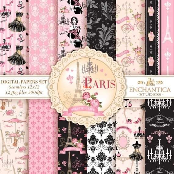 Paris Temed Printable Digital Papers