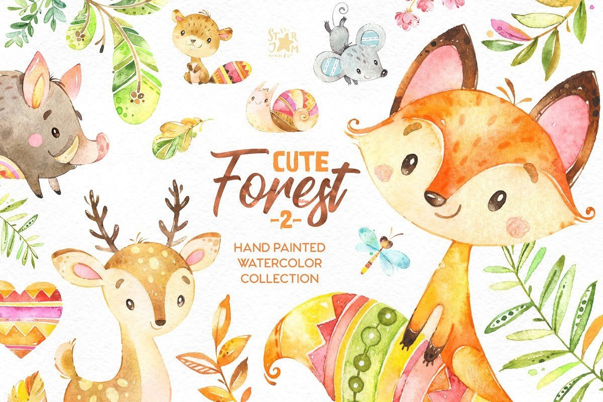 Cute Forest 2 Watercolor Clipart