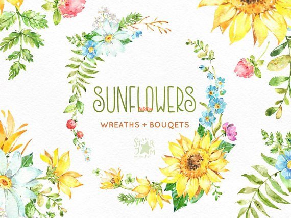 Sunflowers Wreaths And Bouquets Clipart