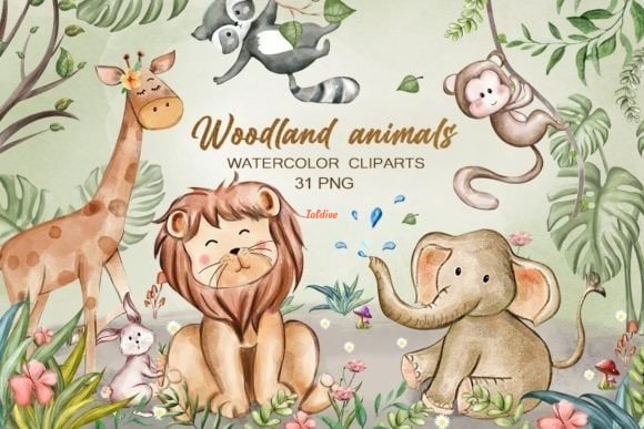 Watercolor Woodland Animals Clipart Set