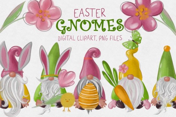 Easter Gnomes Watercolor Clipart