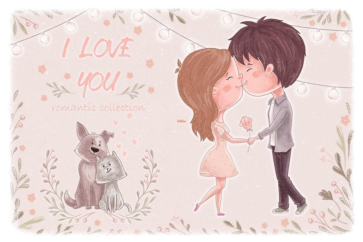 I Love You romantic Clipart Illustration collection