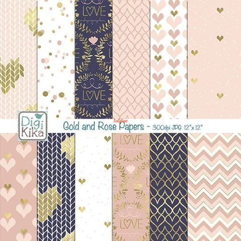 Gold and Rose Seamless Patterns Set