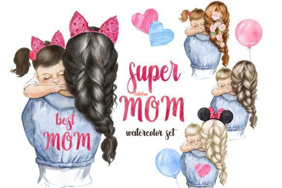 Mothers day clipart Mom and daughter Bundle