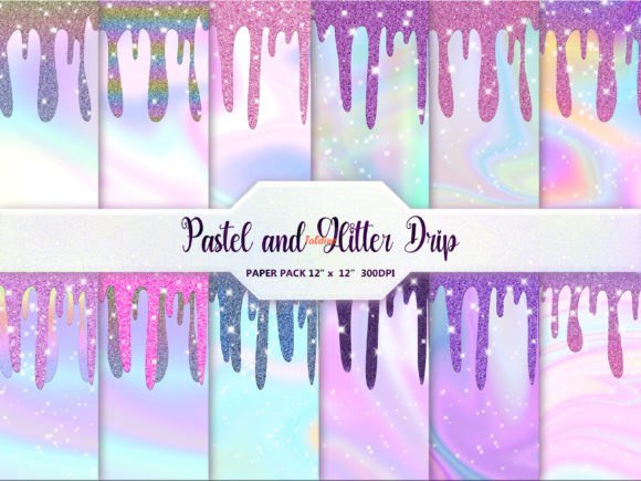 Pastel And Glitter Drip Digital Papers Collection