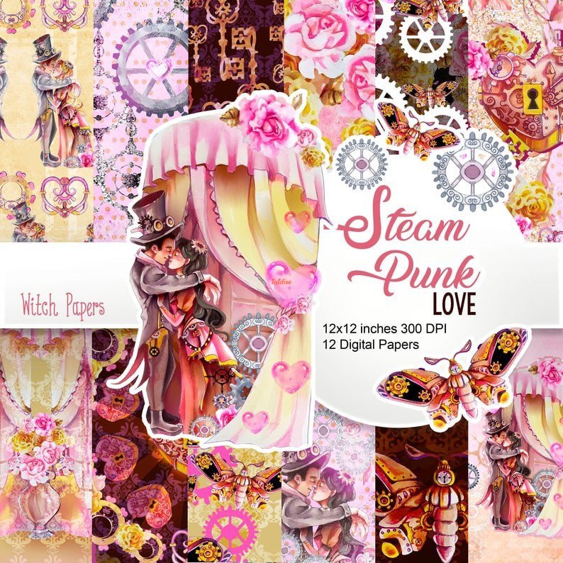 Steam punk Love Digital Papers 1