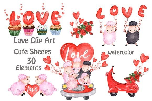 Valentine's Days Cute sheep clipart