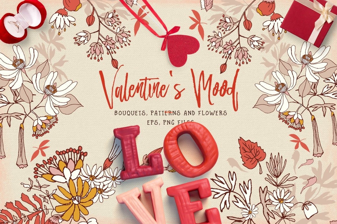 Floral Valentines mood Clipart