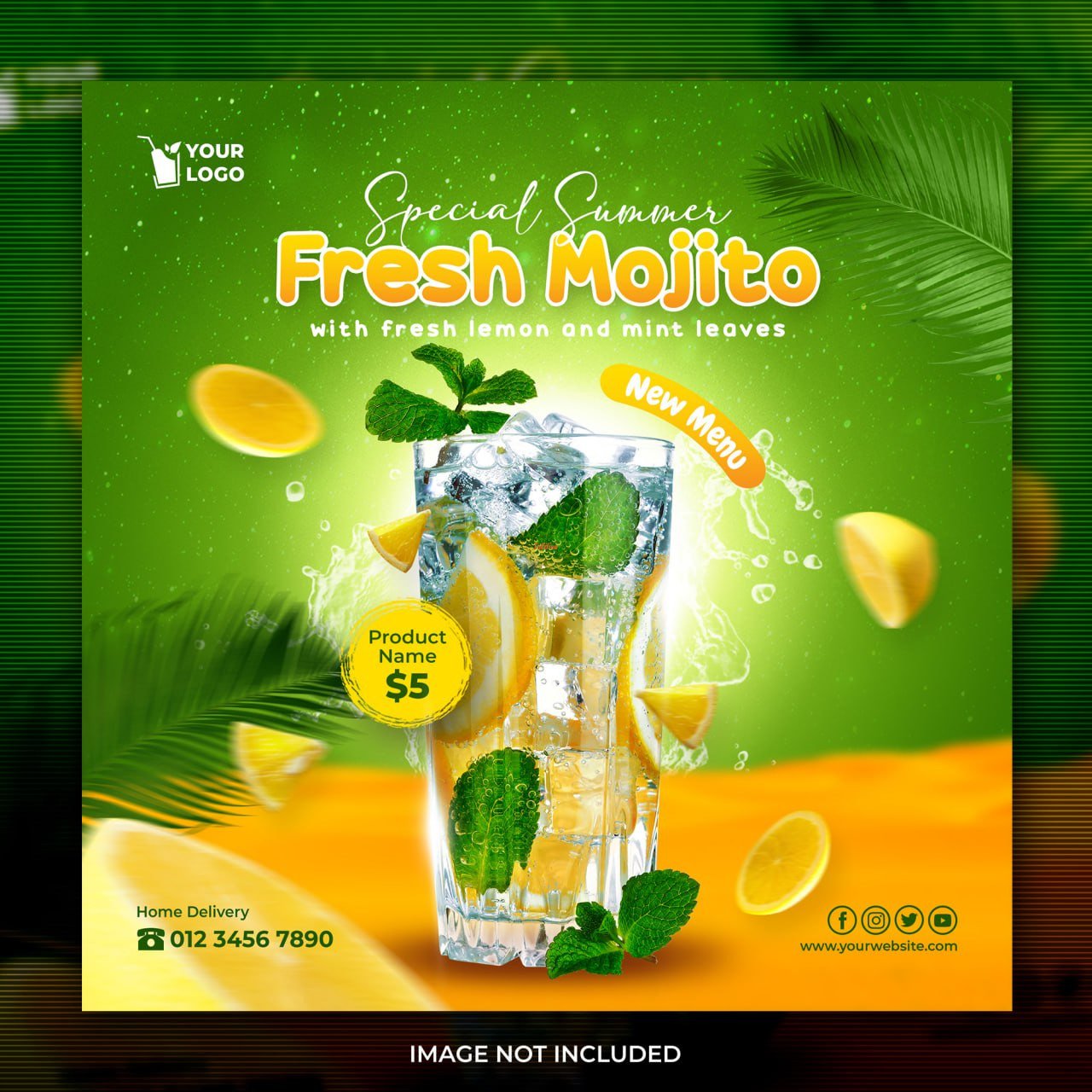 Fresh mojito drink social media post or flyer template