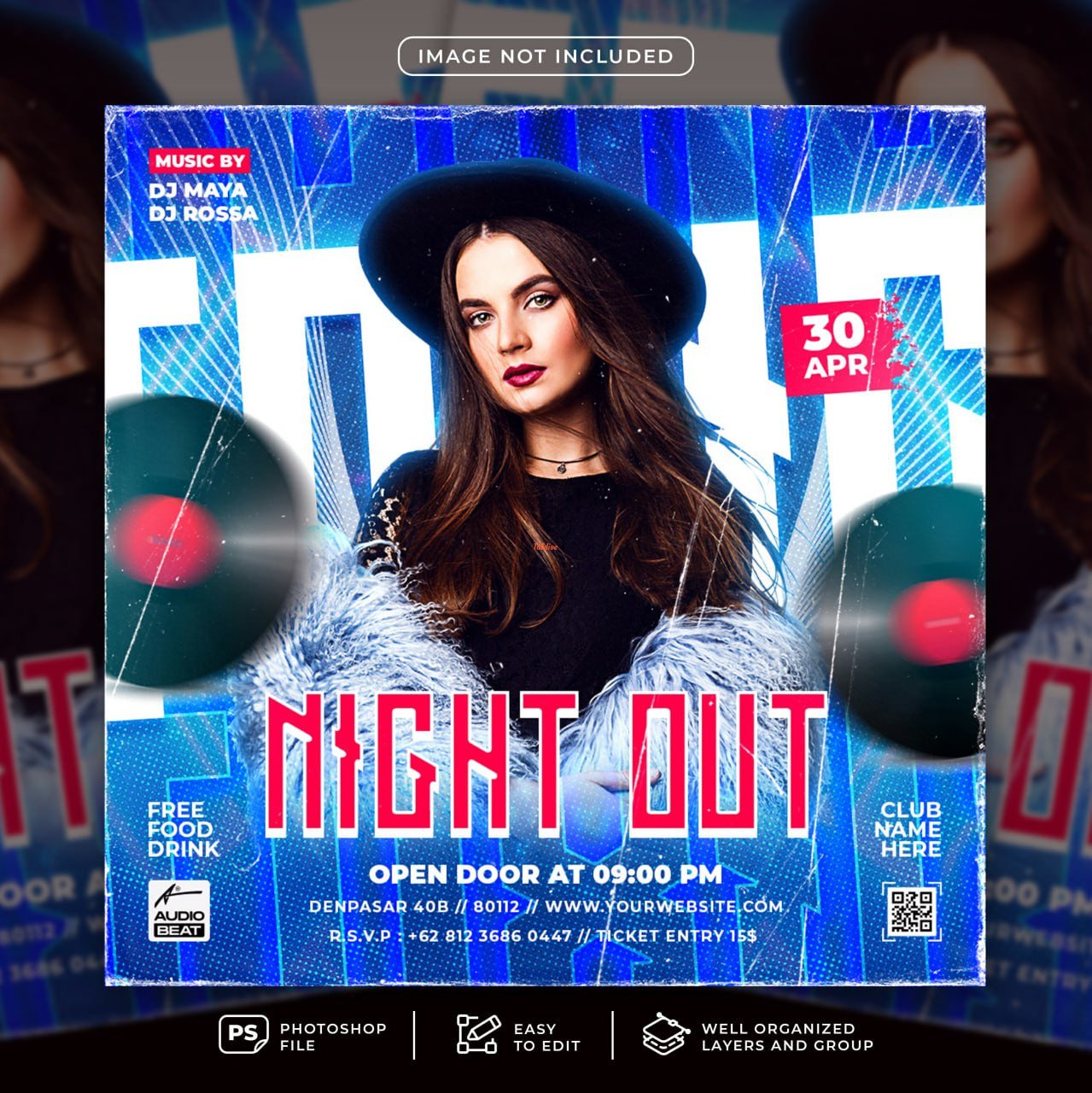 Toxic night out dj party flyer social media post