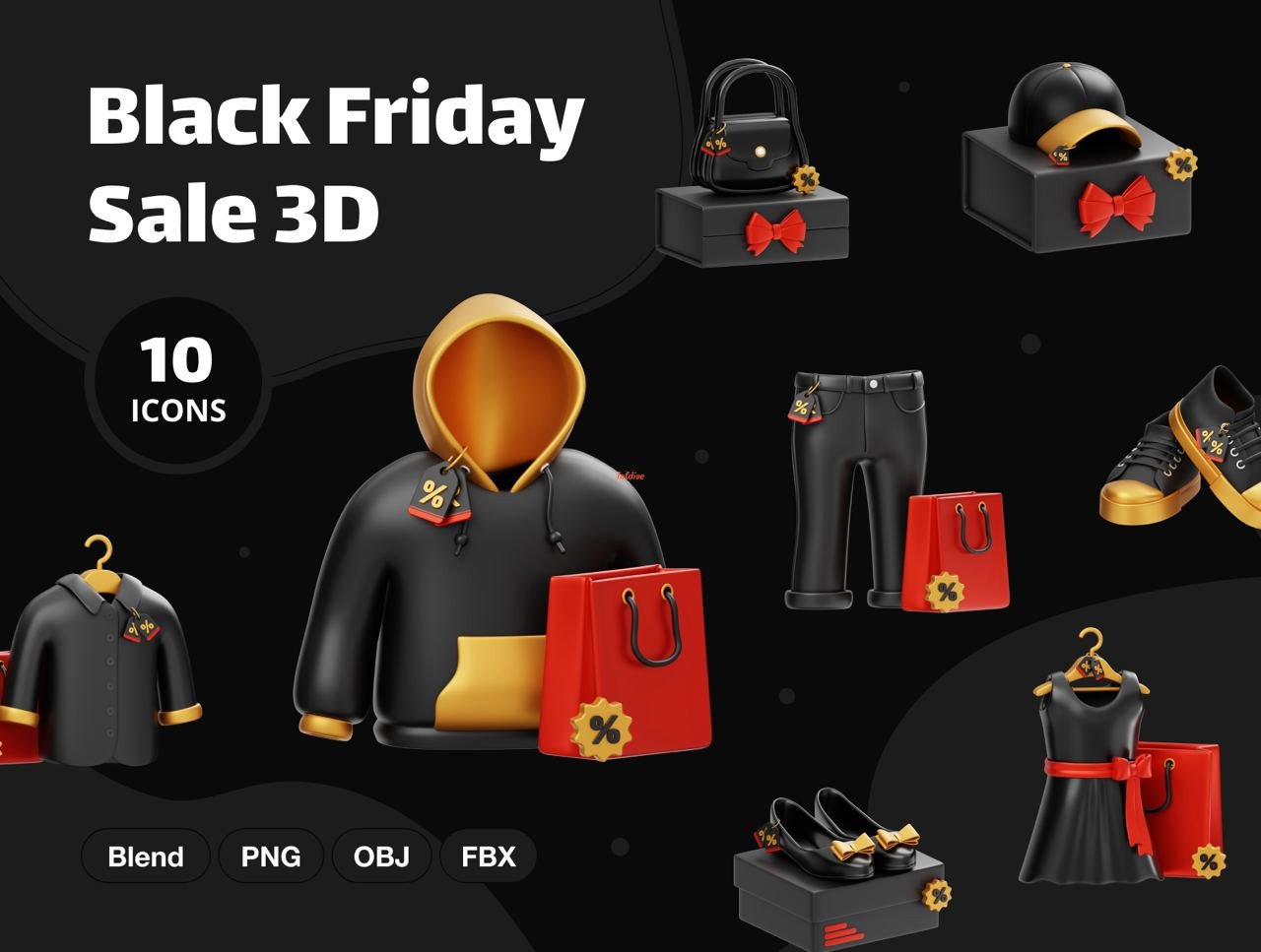 3d black friday fashion sale Icons Set